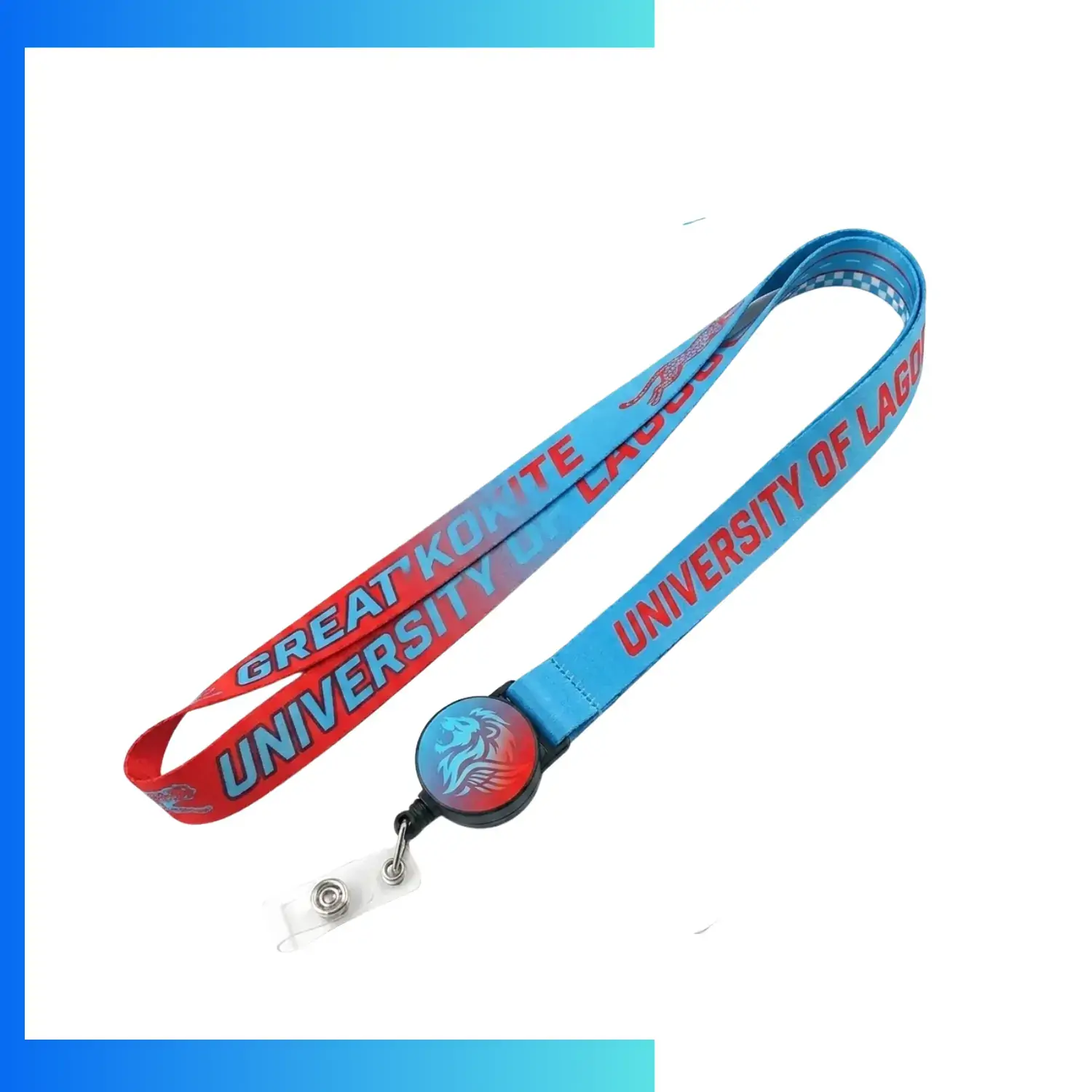 Custom Nylon Lanyard with Retractable Reel Combo – Screen Printed ID Neck Strap with Polydome Badge Reel