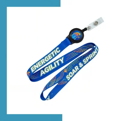 Custom woven lanyard with retractable reel combo front view - SKU NPS-ACC-LAN-222