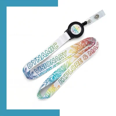Custom dye sublimation lanyard with retractable reel combo front view - SKU NPS-ACC-LAN-223
