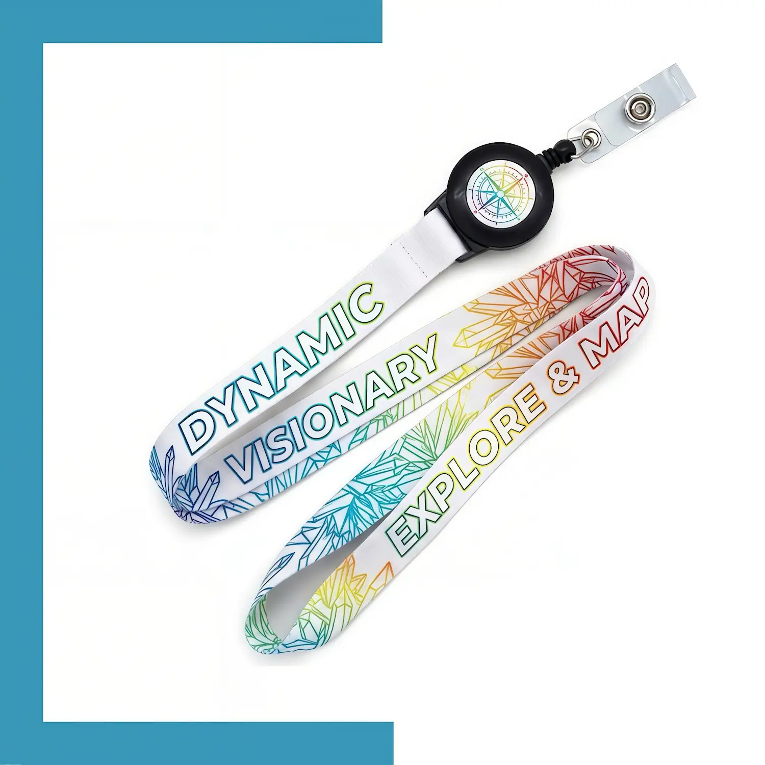 Custom dye sublimation lanyard with retractable reel combo front view - SKU NPS-ACC-LAN-223