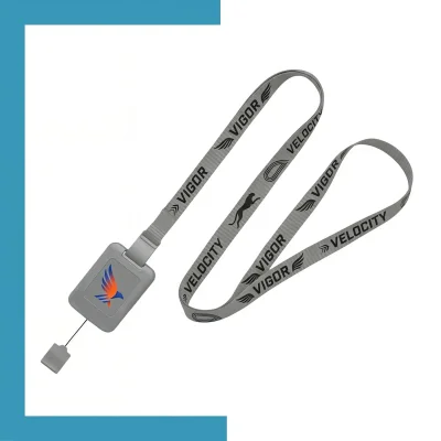 Custom polyester lanyard with new style retractable reel combo front view - SKU NPS-ACC-LAN-224