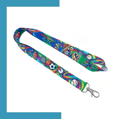 Premium double-layered RPET recycled polyester woven lanyard with knit-in logos on both sides in 20mm width.