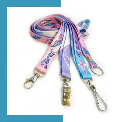 Natural bamboo fabric lanyard with custom screen printed logo in 20mm width.