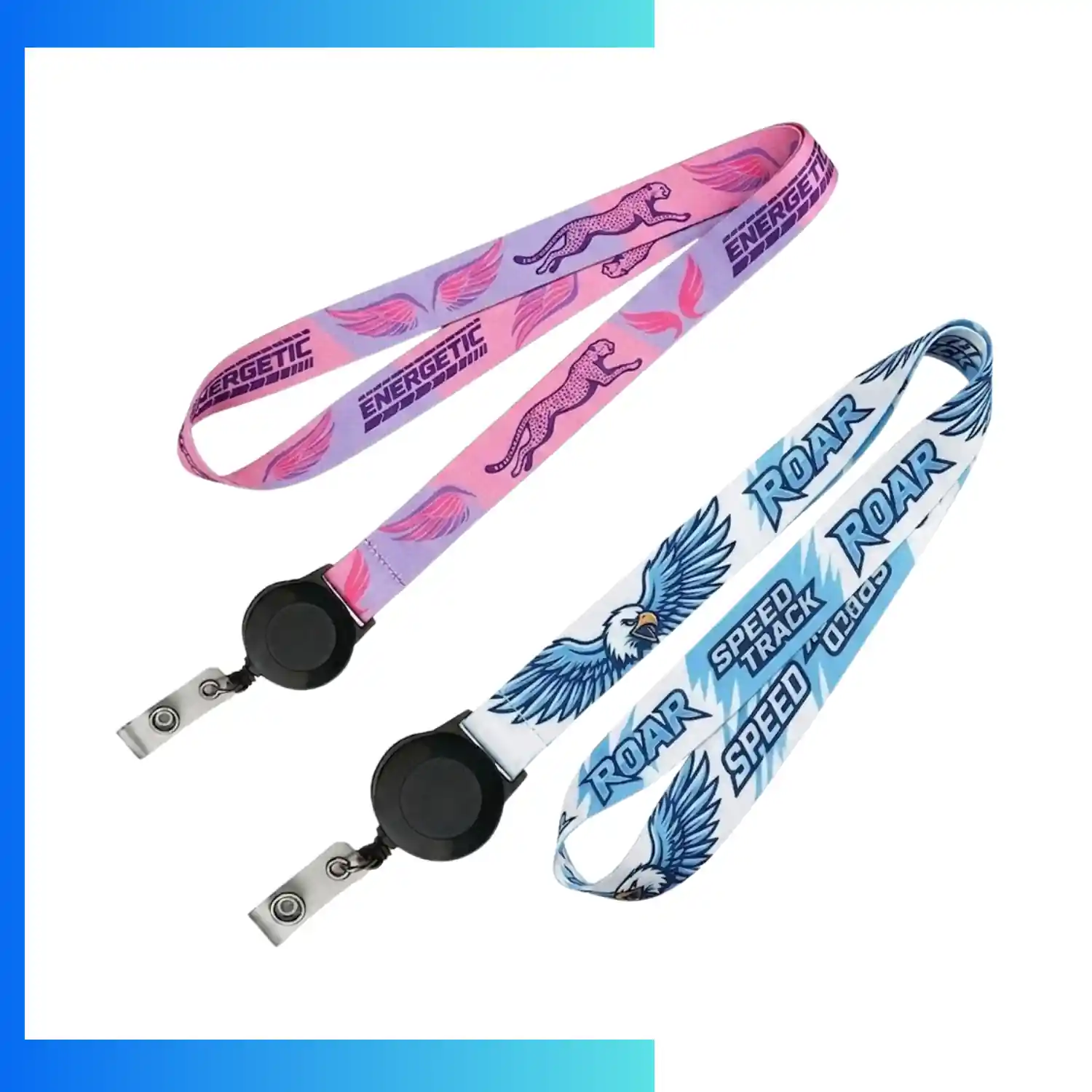 Custom Sublimation Lanyard with Retractable Badge Reel Combo – Full-Color ID Neck Strap with Polydome Logo