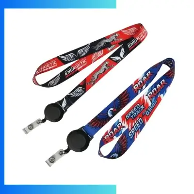 Custom 15mm Sublimation Lanyard with Retractable Badge Reel Combo – Full-Color ID Neck Strap with Polydome Logo