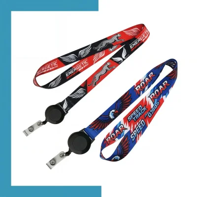 Side comparison showing 15mm wider lanyard next to standard 12mm lanyard with reel combo