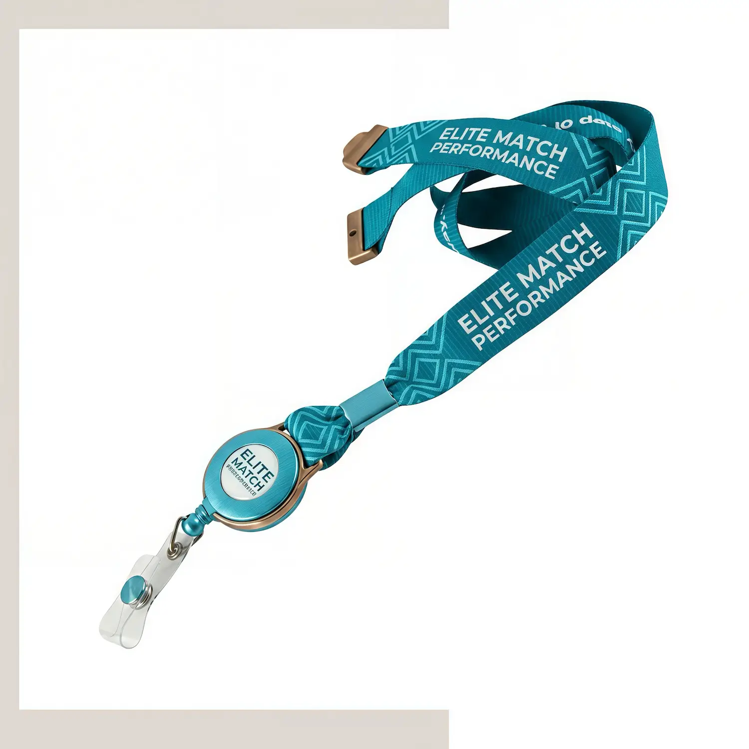 Premium custom 20mm lanyard and retractable badge reel combo with full-color sublimation and polydome logo.