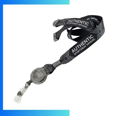 Custom Screen Printed Polyester Lanyard with Retractable Badge Reel Combo – 12mm ID Neck Strap with Polydome Logo