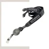 Custom screen printed 12mm lanyard and retractable badge reel combo with one-color logo and polydome
