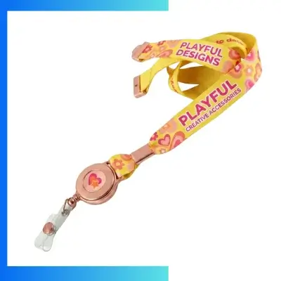 15mm Custom Screen Printed Polyester Lanyard with Retractable Badge Reel Combo – ID Neck Strap with Polydome Logo