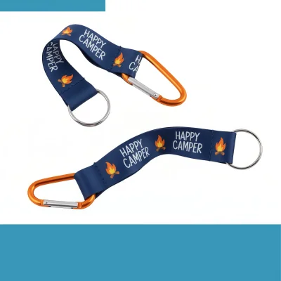 Full-color dye sublimation printed polyester carabiner lanyard with edge-to-edge geometric pattern.