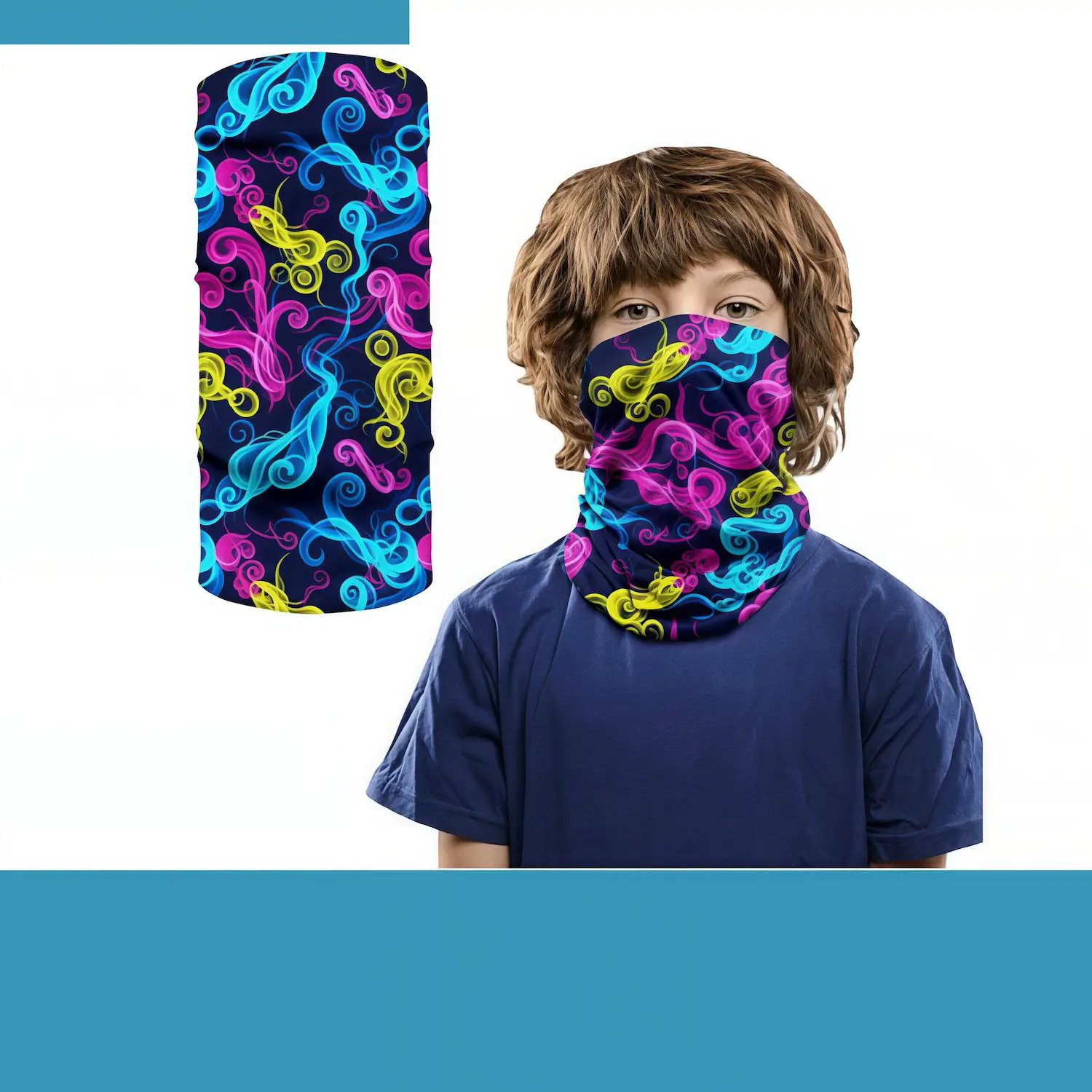 Custom Kids Semi Double Layer Sublimated Bandana – 8.25"×15" 4" Fold Youth Neck Gaiter