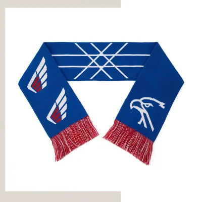 Custom 100% acrylic knitted jacquard scarf with tassels on a white background
