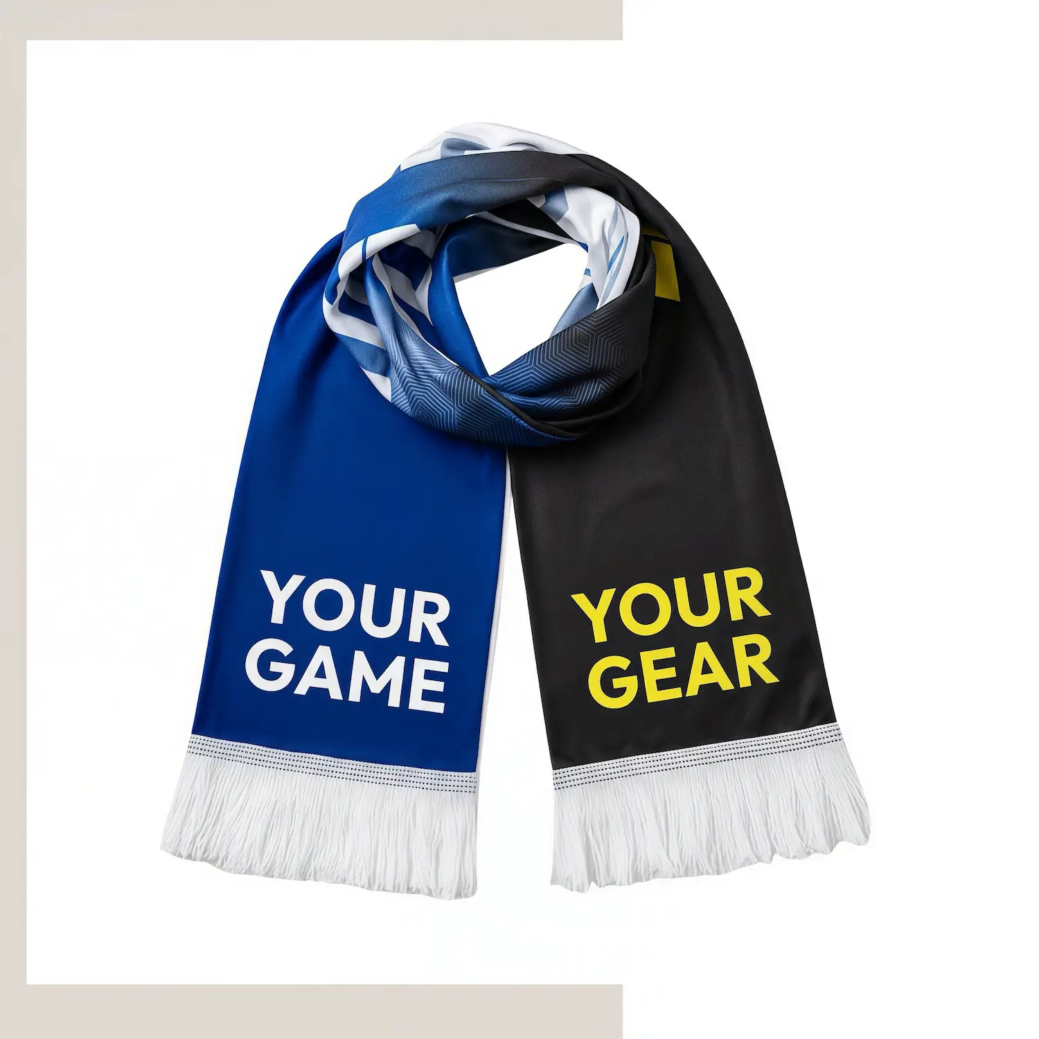 Premium Dralon winter sublimation scarf with tassels in luxurious fabric on a white background
