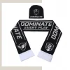 Custom coordinated reversible beanie and scarf set with matching jacquard patterns on a white background