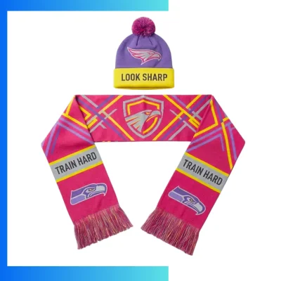 Custom Pom Pom Beanie & Jacquard Scarf Set β Reversible Knitted Winter Set with Tassel Scarf