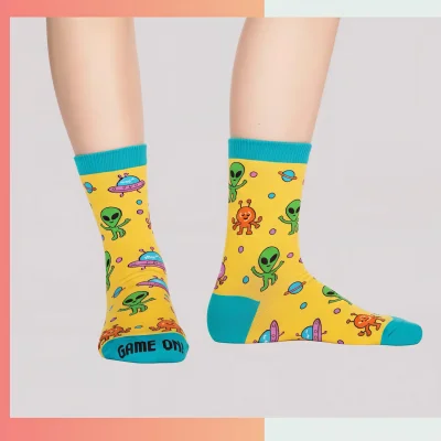 Custom women's mid crew 360 full print socks, 96% polyester 4% spandex 176 needle socks for women sports teams fitness corporate gifts promotional merchandise