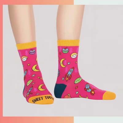 Custom women's mid crew 360 full print socks Style B, 96% polyester 4% spandex 176 needle socks for women sports teams fitness corporate gifts promotional merchandise