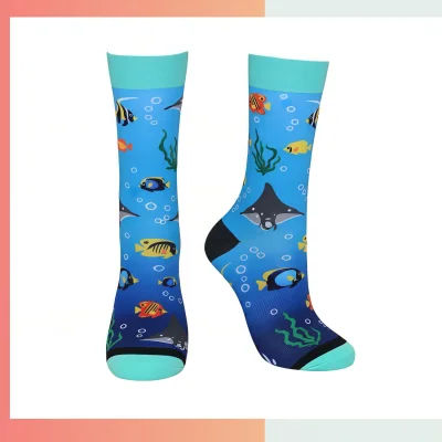 Custom crew socks with cushion loop sole, 360 full digital print, 96% polyester 4% spandex 176 needle socks for sports athletic activities everyday comfort