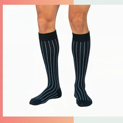 Custom over the calf jacquard dress socks, 168/200 needle cotton blend, breathable stretch fit for business formal and corporate gifts