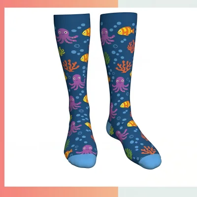 Custom over the calf sublimated socks, full-color dye sublimation, 90% polyester 10% spandex 168-200 needle socks for sports teams corporate gifts premium promotions