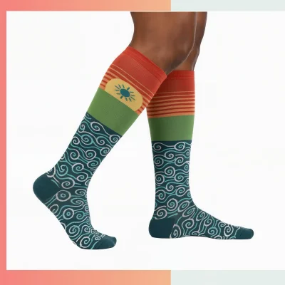 Custom over the calf merino wool blend socks, 168 needle knit, temperature regulating odor resistant for winter outdoor corporate gifts