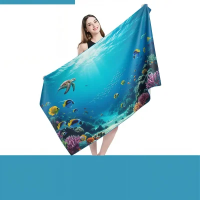 Custom extra large beach towels, quick dry sand proof microfiber towels with edge-to-edge sublimation for beach pool resort promotional gifts
