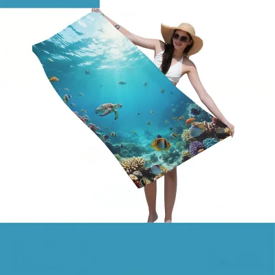 Custom extra-large microfiber velour beach towel with smooth face and plush back front view