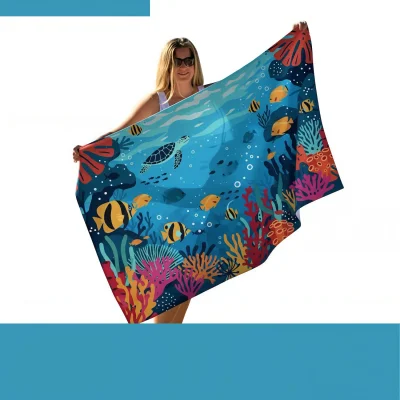Custom extra-large Subli-Sheared Velour beach towel with luxurious velour face front view - SKU NPS-ACC-TW-BE-131