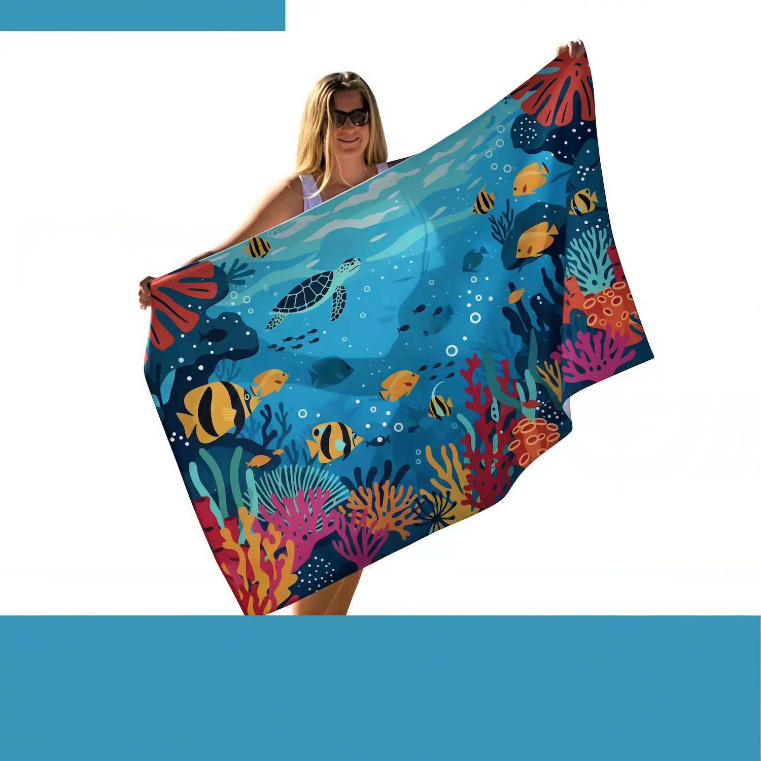 Custom extra-large Subli-Sheared Velour beach towel with luxurious velour face front view - SKU NPS-ACC-TW-BE-131