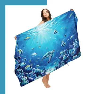 Custom Oversized Subli-Sheared Velour Beach Towel 40×75” – 380gsm Cotton Terry Back Sublimation Print