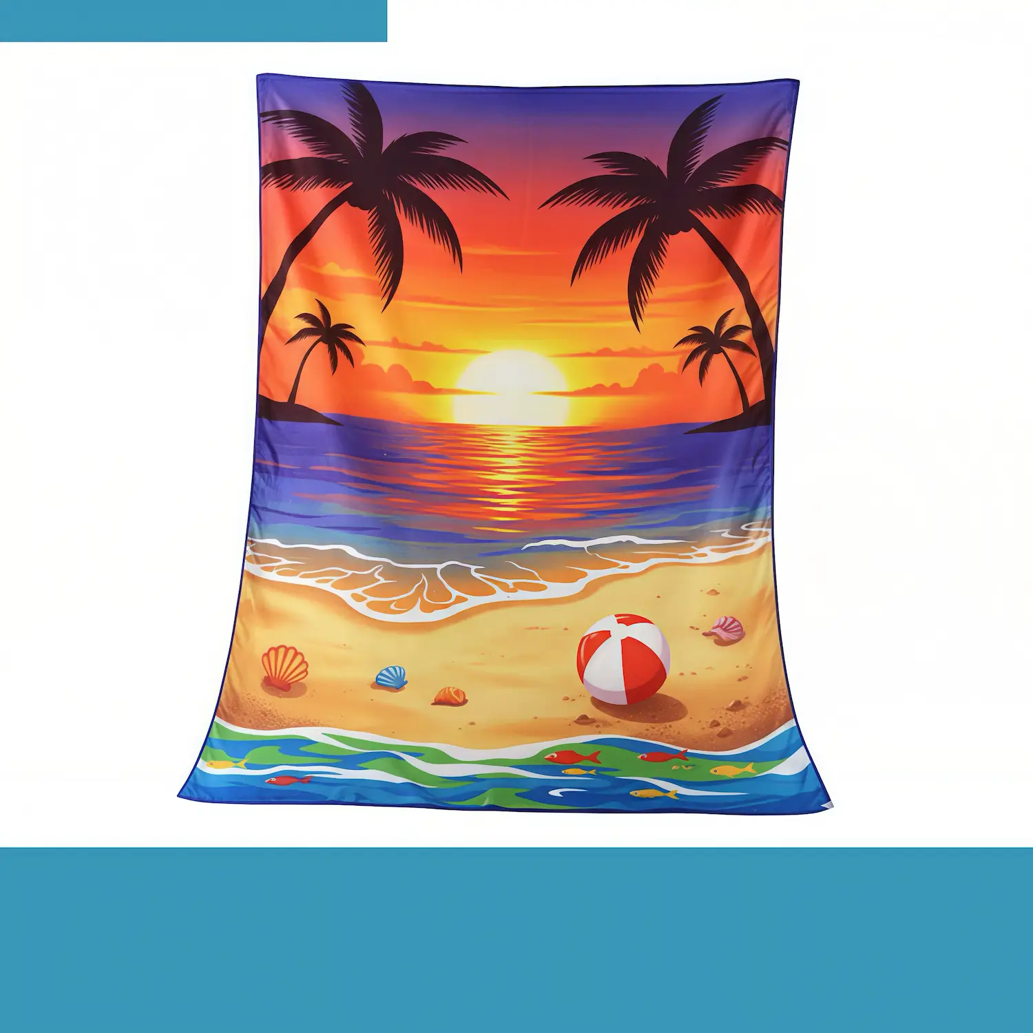 Custom large sublimated microfiber towel with luxurious velour face front view - SKU NPS-ACC-TW-BE-138