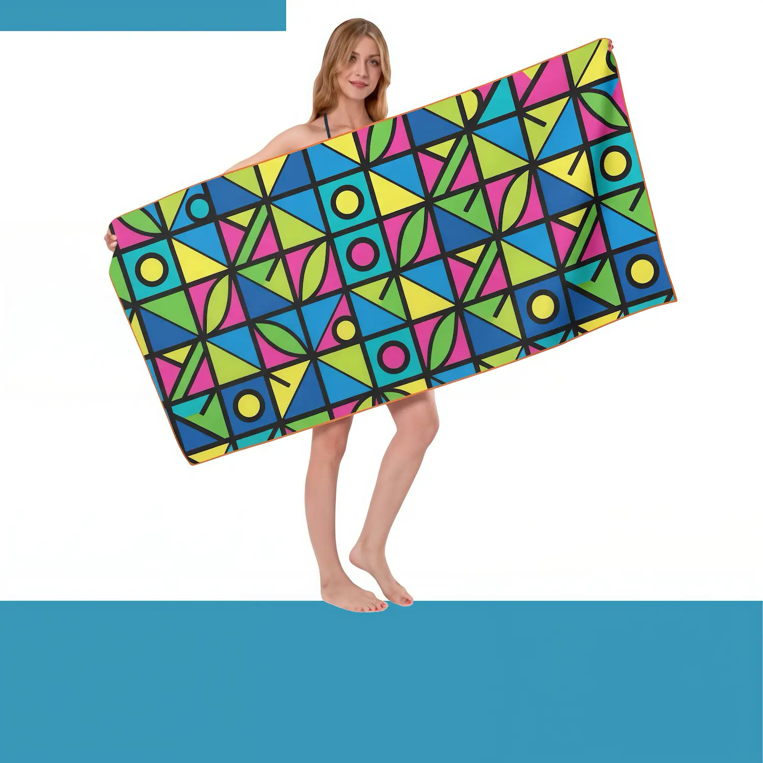 Custom oversized eco-friendly rPET beach towel with edge-to-edge sublimation front view -NPS-ACC-TW-RPET-177