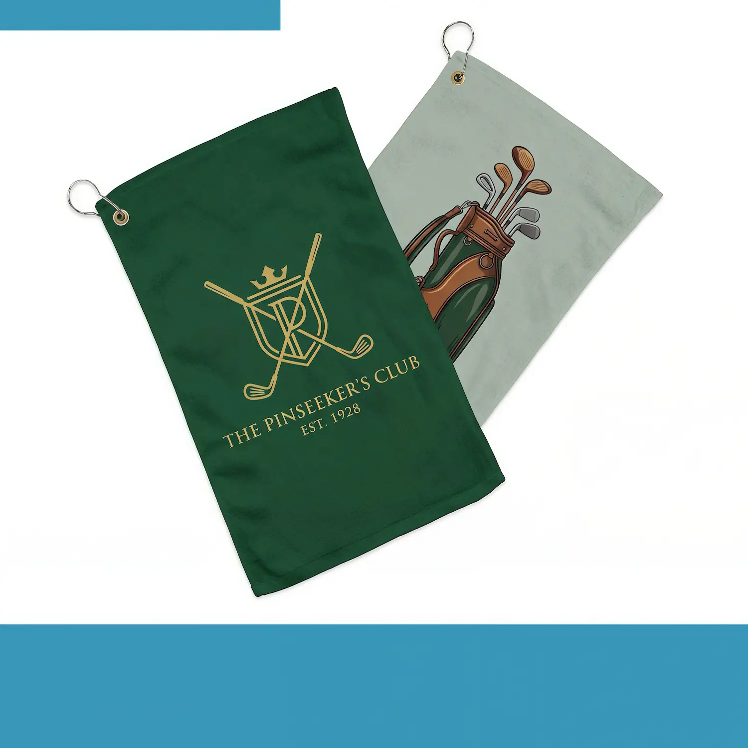 Custom microfiber velour golf towel with carabiner front view - SKU NPS-ACC-TW-SP-143