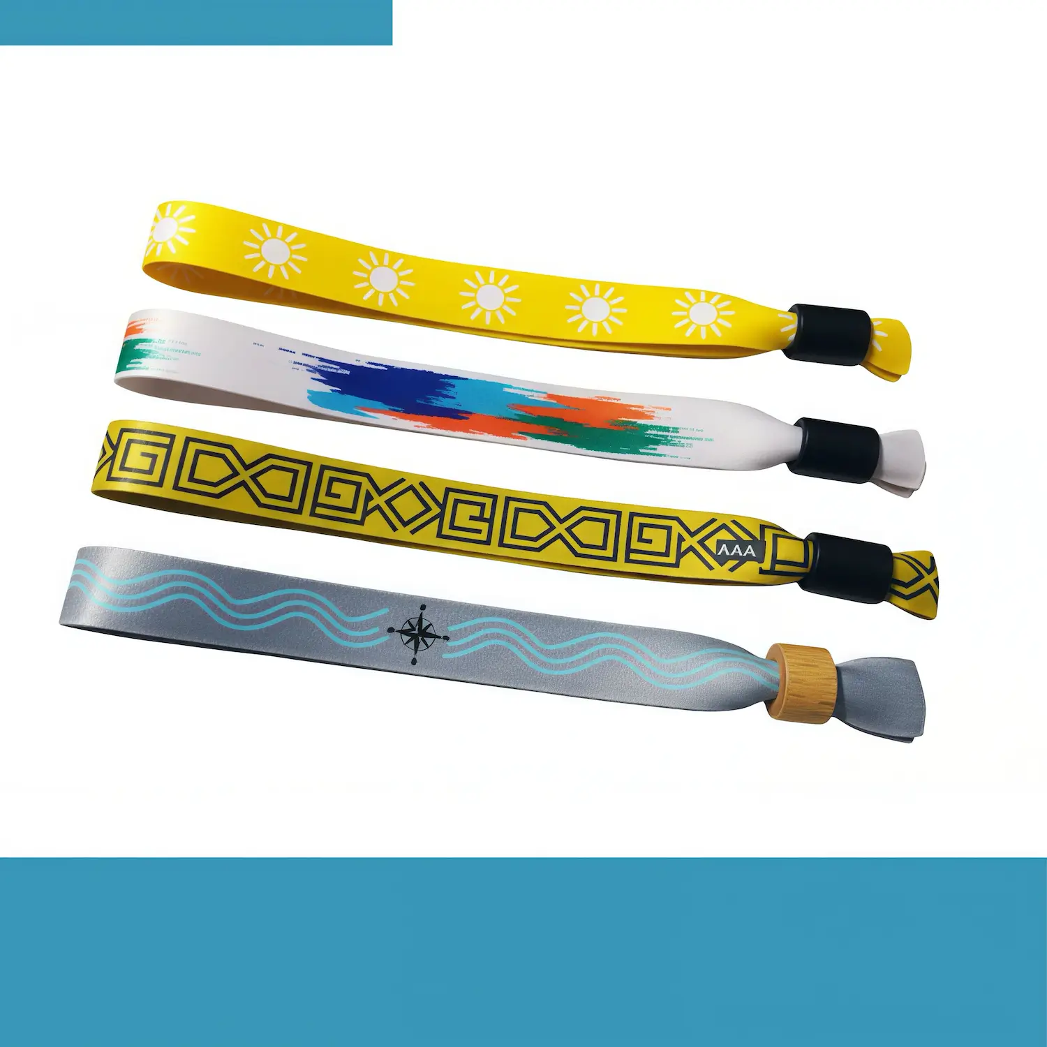 Custom full color sublimation polyester wristbands, fade resistant printed event bands with multiple closure options for festivals concerts and access control