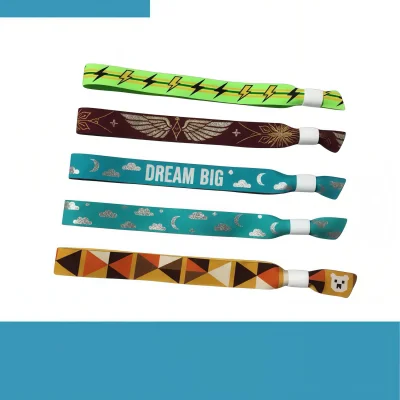 Custom woven polyester wristbands, durable permanent woven pattern bands with multiple closures for events festivals and souvenir use