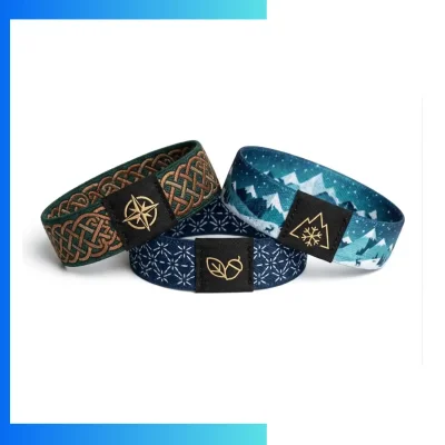 Custom 15mm Elastic Cloth Wristbands with Woven Label – Double-Sided Sublimation Event & Access Control Wristbands