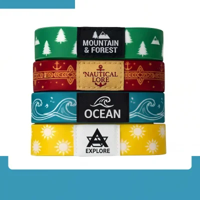 25mm ultra wide elastic wristbands with large woven label, double sided full color sublimation bands for VIP corporate events and high visibility promotions