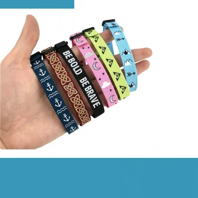 Custom polyester jacquard woven wristbands, fade proof permanent patterned bands with adjustable buckle for festivals events and access control