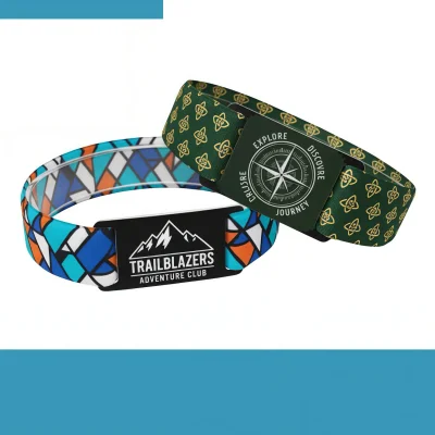 Custom elastic wristbands with IC card pocket, dual side full color sublimation bands for RFID NFC access control events hotels and gyms