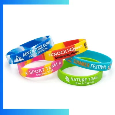 Custom Silicone Wristbands with One-Color Screen Printing – Solid Color Logo Rubber Bracelets for Events & Promotions