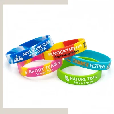 Custom one color printed silicone wristbands, soft durable silicone bracelets with logo print for events branding and promotions