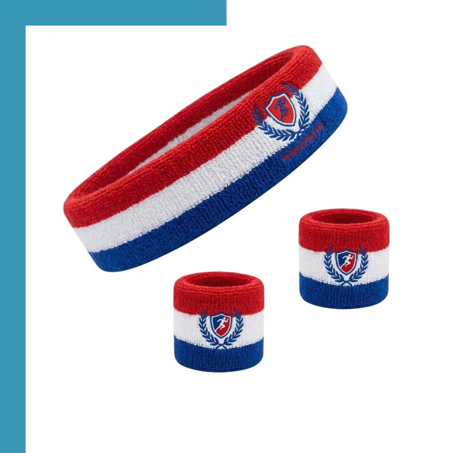 Custom matching headband wristband sets, 80% cotton elastic blend embroidered sports sets for team athletic corporate event promotional gifts