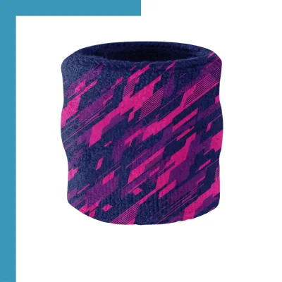 Custom sublimated sweatbands with vibrant full-color print, moisture-wicking polyester elastic blend, sports wristbands for teams and promotions