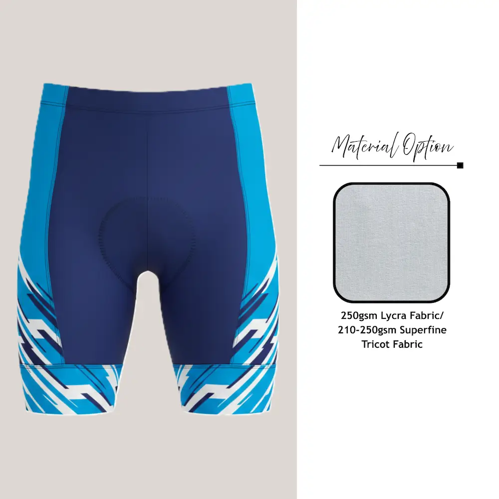 Custom full sublimation men's cycling non-bib shorts in 250gsm lycra laid flat