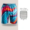Custom full sublimation men’s swim shorts in pro series spandex milk silk laid flat