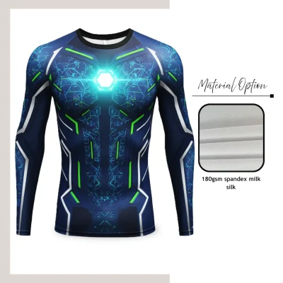 Custom full sublimation men's compression long sleeve t-shirt in pro series spandex milk silk laid flat