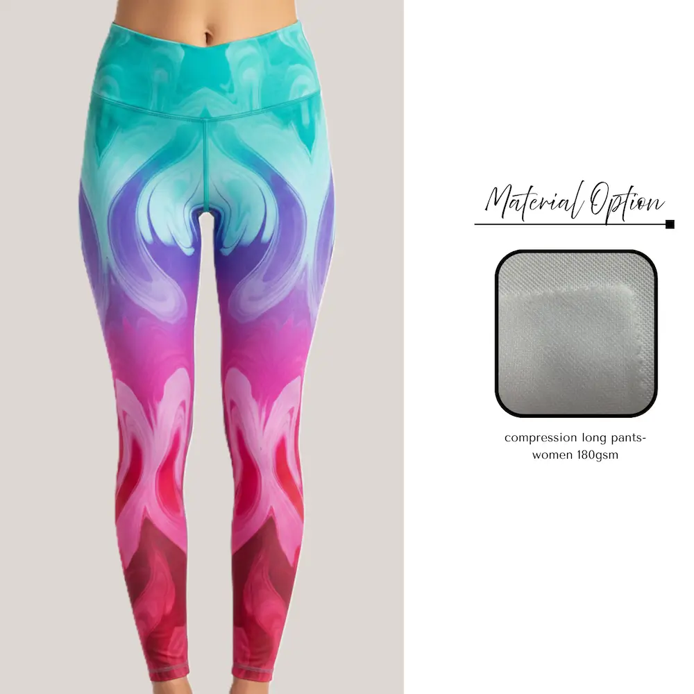 Custom full sublimation unisex leggings in economy milk fabric laid flat