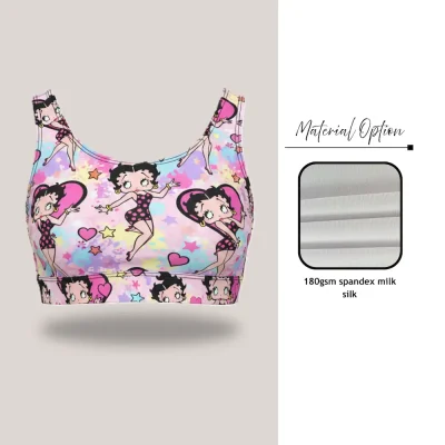 Custom full sublimation women's swim top in pro series spandex milk silk laid flat