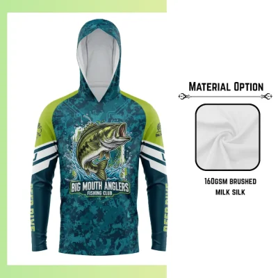 Custom full sublimation printed 160gsm brushed milk silk long sleeve hooded t-shirt for unisex and kids laid flat, showcasing vibrant design on ultra-soft fabric with attached hood